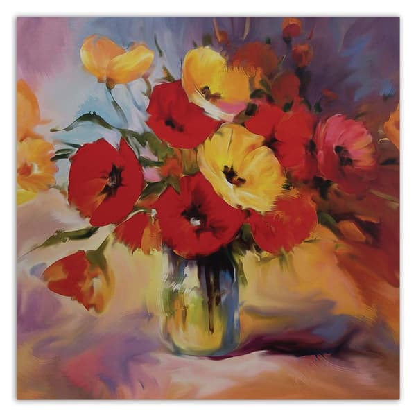 Billede på lærred, Buket valmuer i vase - 40x40