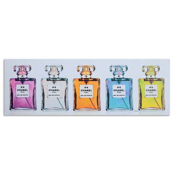 Billede på lærred, Farverige parfumeflasker - 150x50