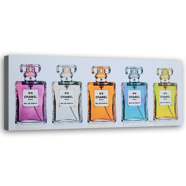 Billede på lærred, Farverige parfumeflasker - 150x50