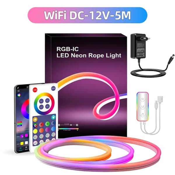 LED Strip Lys, Musik Synkronisering Farveskiftende, App Styret, 5m bluetooth