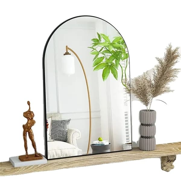 Dekorativt spejl, sort buet ramme, badeværelse og stue, sort, 96x66cm (38x26 tommer)