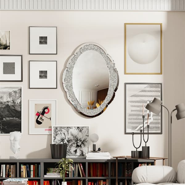 Dekorativt spejl, skyformet design, knuste diamanter som accent, Sølv, 60x80cm (24x32 tommer)