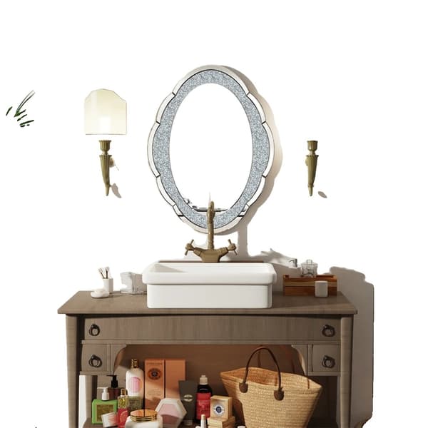 Dekorativ spegel, molnformad design, accent av krossade diamanter, Silver, 60x80cm (24x32 tum)