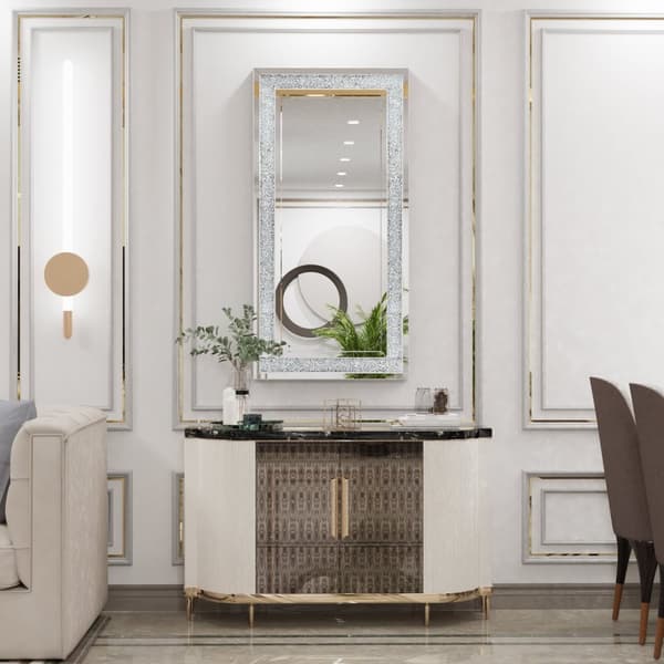 Væg spejl, Crush Diamond Design, Skråt Glas Ramme, Lys Grå