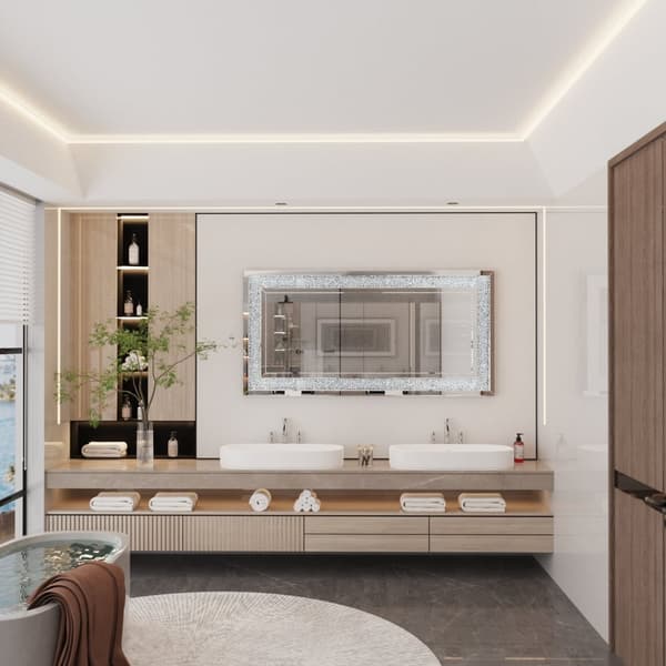 Væg spejl, Crush Diamond Design, Skråt Glas Ramme, Lys Grå