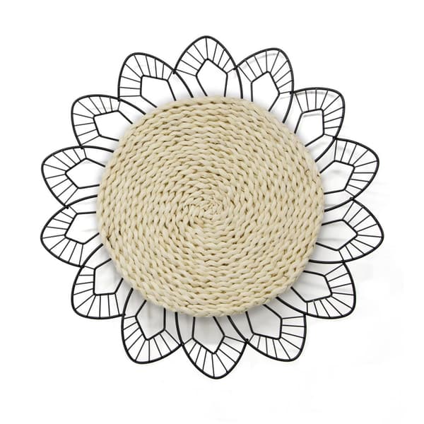 Art for the Home - Metalkunst - Blomst med rattan - diameter 47cm