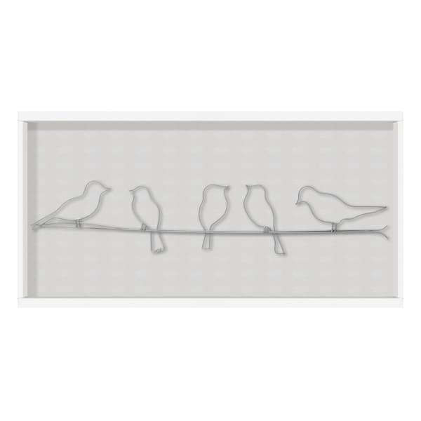 Art for the Home - Metallkonst - Fåglar på silvertråd - 60x12,5cm
