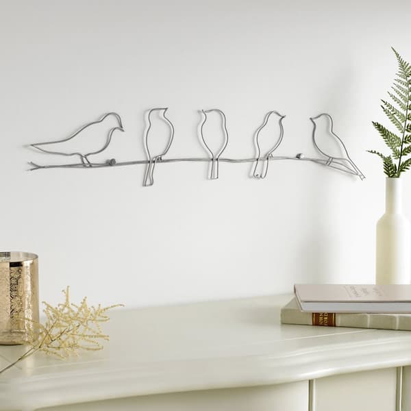 Art for the Home - Metallkonst - Fåglar på silvertråd - 60x12,5cm