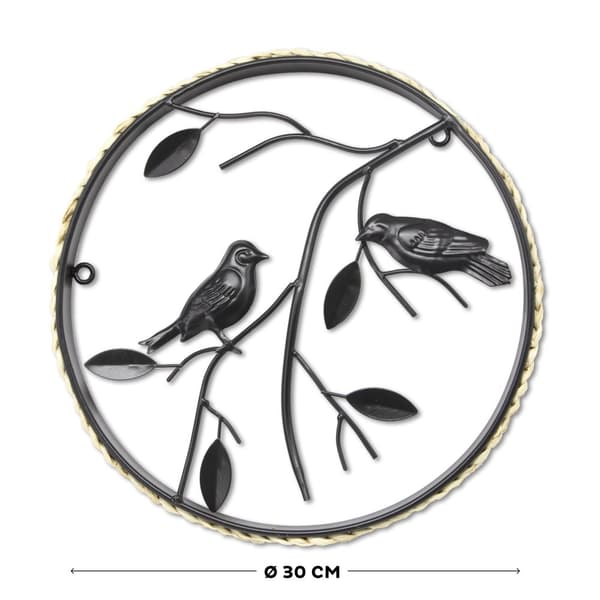 Art for the Home - Metalkunst - Fugle på gren sort - diameter 30cm