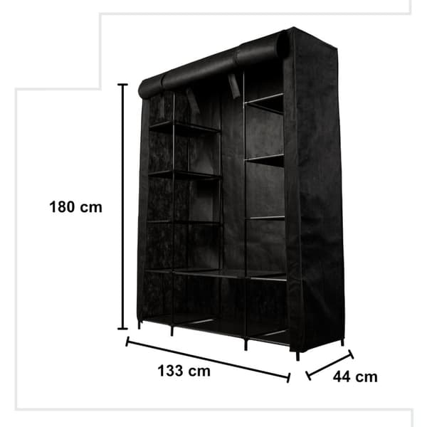 Sammenfoldelig stofgarderobe til XXL-tøj, sort