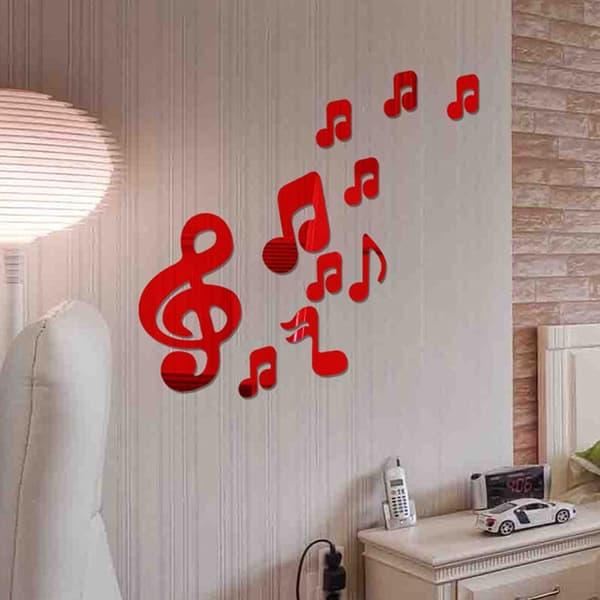 Koristepeilisarja 3D Musical Notes Red