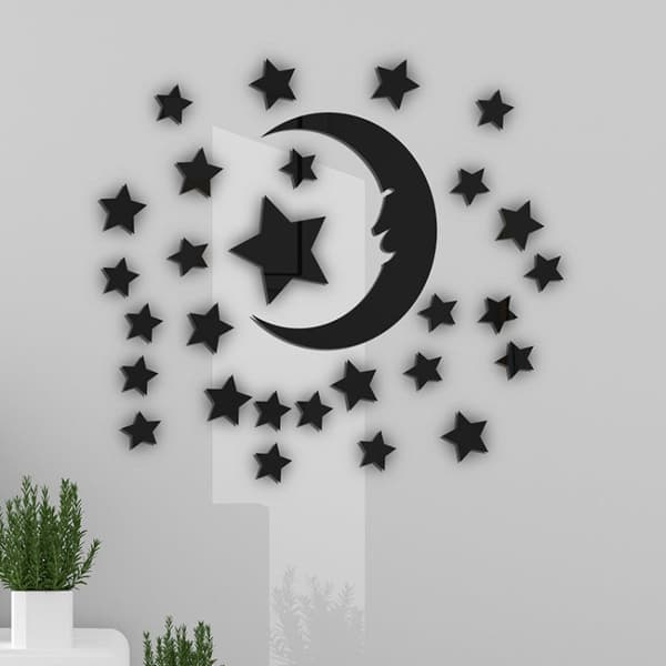 Koristepeilisarja 3D Stars/Moon Black