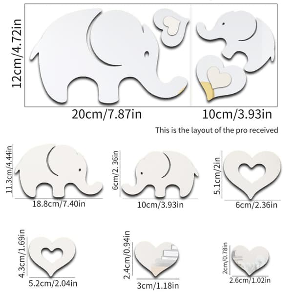 Koristepeilisarja 3D 6kpl/Set Elephant Black