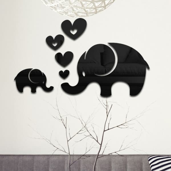Koristepeilisarja 3D 6kpl/Set Elephant Black