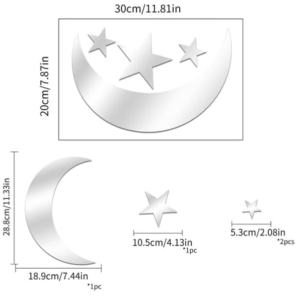 Koristepeilisarja 3D Moon Stars Silver