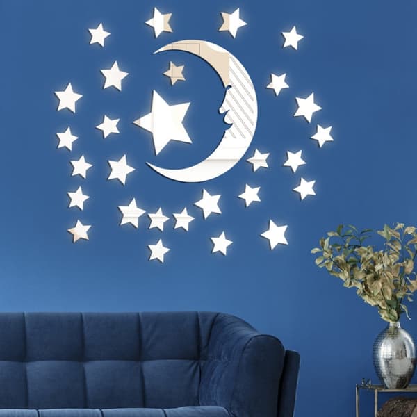 Koristepeilisarja 3D Stars/Moon Silver