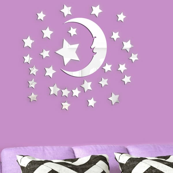 Koristepeilisarja 3D Stars/Moon Silver