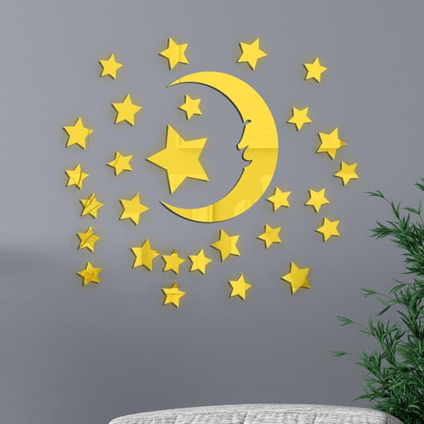 Koristepeilisarja 3D Stars/Moon Gold