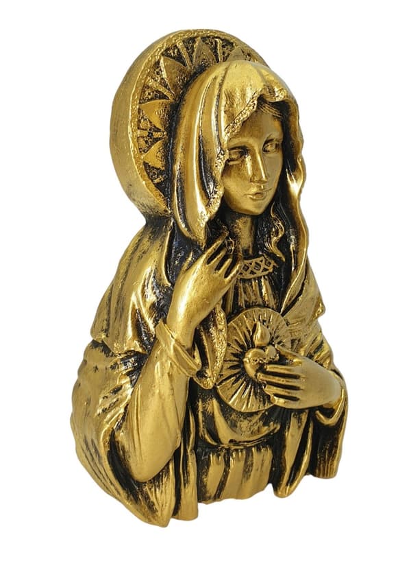 GYLDEN FIGURER AV GUDS MOR, MARIAS HJÄRTA, BAS-RELAÄ, 16 cm