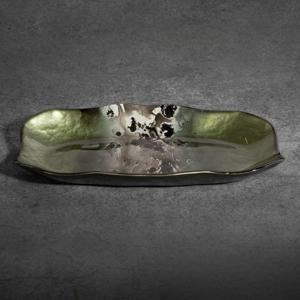 DEKORATIV GLAS PLADE SABA (01) 32 X 17 X 4 CM GRØN