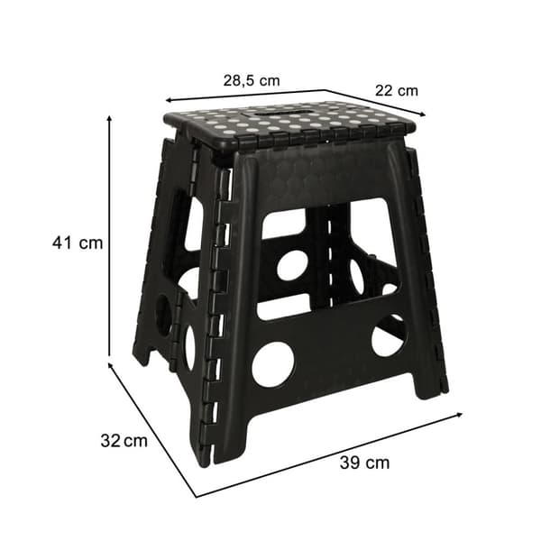 Liukumaton taitettava jakkara, 39 cm, musta