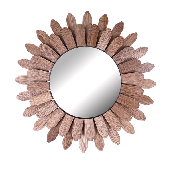 Rundt veggspeil med treramme og elegant design