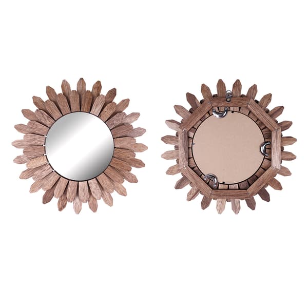 Rundt veggspeil med treramme og elegant design