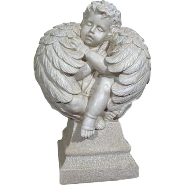 Stor sovängel med vingar - Ljuskräm polyresin Höjd 57cmx38cm