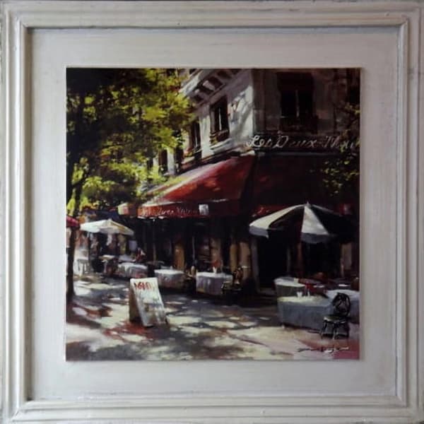 En målning från serien Streets of Paris med åldrad effekt, 44x44 cm