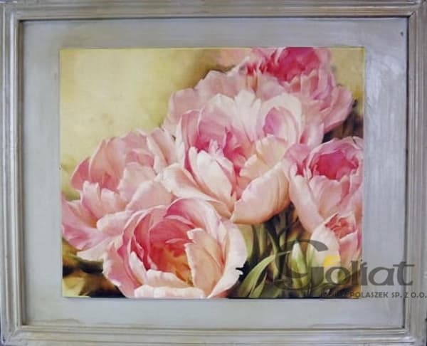Antiikkimaalaus tulppaaneista vaaleanpunaisessa sävyssä 46x56 cm - Oikea