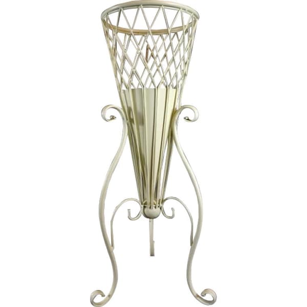 Stilfuldt paraplystativ/blomsterstativ i provencalsk stil lavet af crememetal