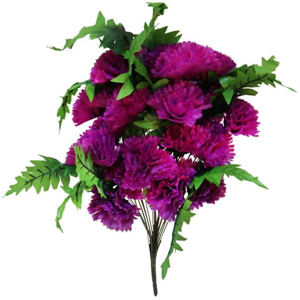 Buket lilla nelliker med bregner, naturtro dekoration, 58 cm