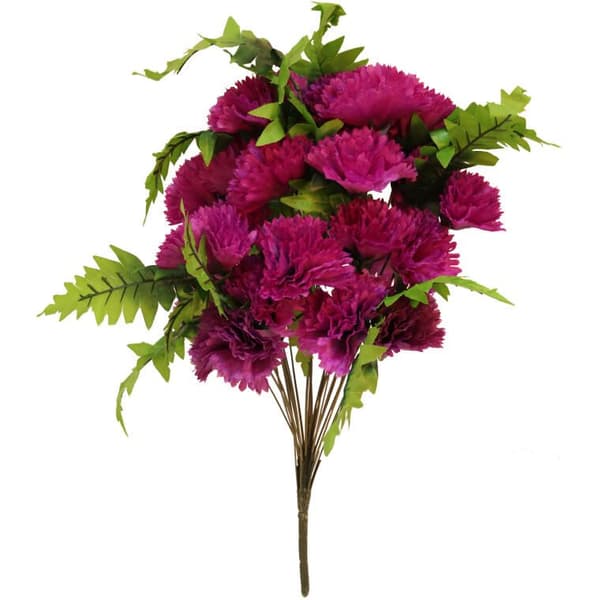 Buket lilla nelliker med bregner, naturtro dekoration, 58 cm