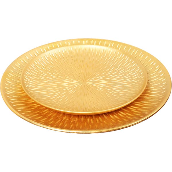 Set med 2 runda brickor i guld med en diameter på 40 cm och 30 cm