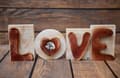 Miniatyrbild 3 av 11: Tax II - LOVE inskription i trä, inredning med en hund, härlig hylldekoration av Art-Dog