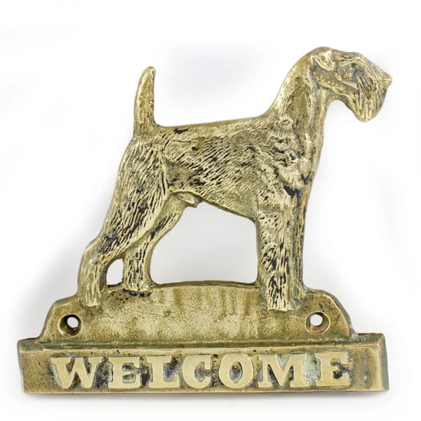 Airedale Terrier, Waterside Terrier - ovilevy koiralla, messinkinen tervetuliaiskyltti, ainutlaatuinen kyltti, jossa on merkintä Welcome by Art-Dog