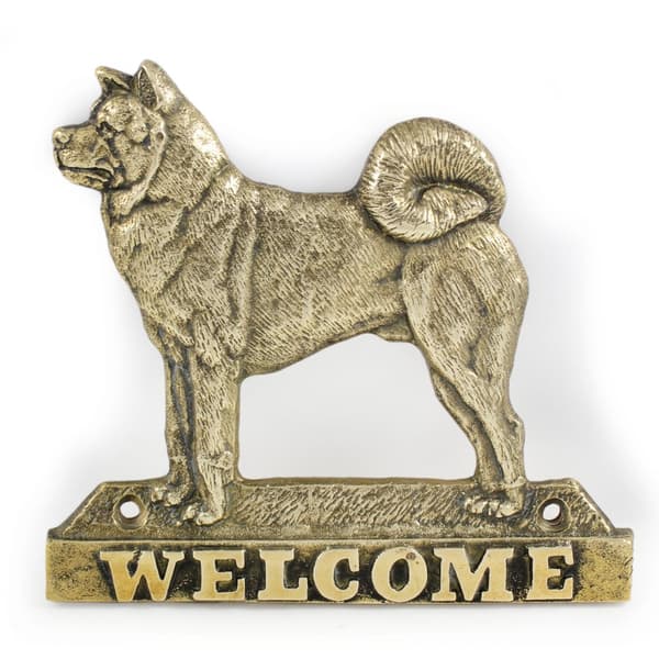 Akita, Akita Inu - ovilevy koiralla, messinkinen tervetuliaislaatta, ainutlaatuinen kyltti, jossa on kirjoitus Welcome by Art-Dog