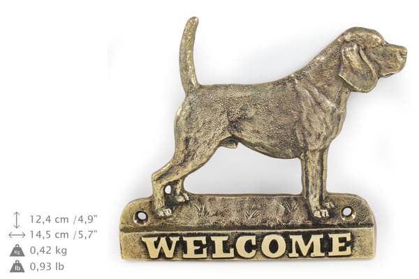 Beagle - dørplade med hund, velkomstplade af messing, unikt skilt med inskriptionen Welcome by Art-Dog