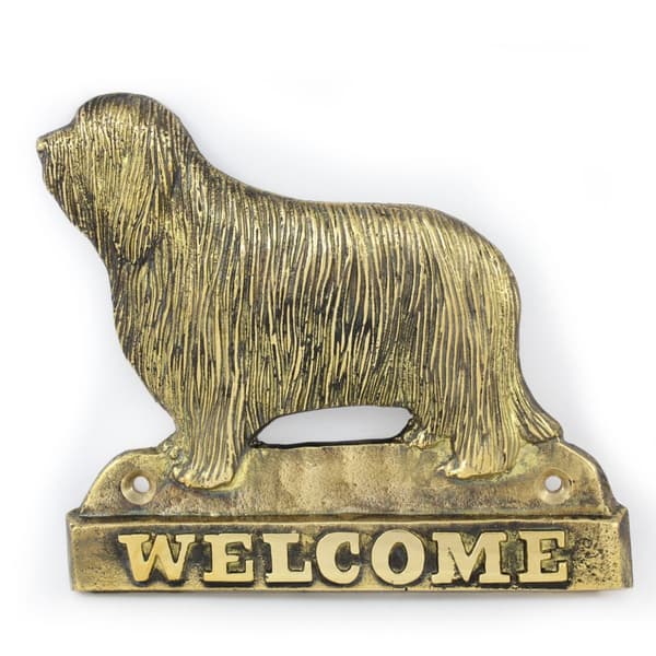 Bearded Collie, Highland Collie - dørskilt med hund, velkomstplade af messing, unikt skilt med inskriptionen Welcome by Art-Dog