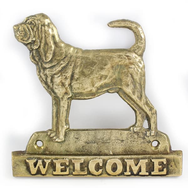 Verikoira, Pyhän koira Huberta - ovilevy koiralla, messinkinen tervetuliaistaulu, ainutlaatuinen kyltti, jossa on kirjoitus Welcome by Art-Dog