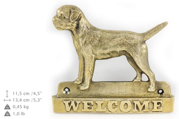 Border Terrier - dørplade med hund, velkomstplade af messing, unikt skilt med inskriptionen Welcome by Art-Dog