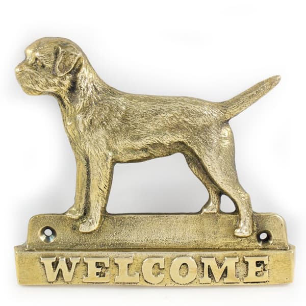 Border Terrier - dørplade med hund, velkomstplade af messing, unikt skilt med inskriptionen Welcome by Art-Dog
