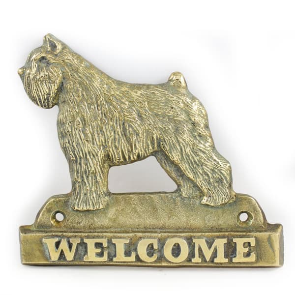 Bouvier des Flandres - dörrskylt med hund, välkomstplakett i mässing, unik skylt med inskriptionen Welcome by Art-Dog