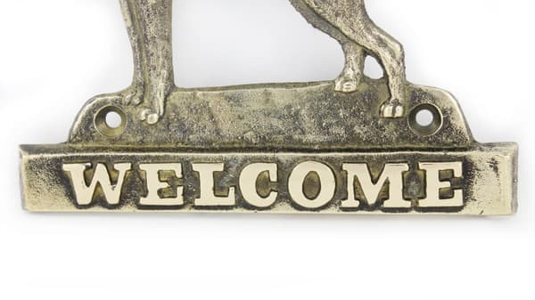 Boxer, Boxer I - ovilevy koiralla, messinkinen tervetuliaiskyltti, ainutlaatuinen kyltti, jossa on merkintä Welcome by Art-Dog