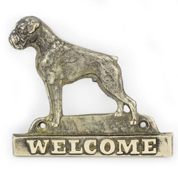 Boxer, Boxer I - ovilevy koiralla, messinkinen tervetuliaiskyltti, ainutlaatuinen kyltti, jossa on merkintä Welcome by Art-Dog