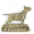 Pikkukuva 1 / 4: Bullterrieri, Bullterrieri - ovilevy koiralla, messinkinen tervetuliaiskyltti, ainutlaatuinen kyltti, jossa on merkintä Welcome by Art-Dog