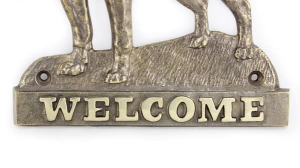 Bullmastiff, Bulmastiff - dørplade med hund, velkomstplade af messing, unikt skilt med inskriptionen Welcome by Art-Dog
