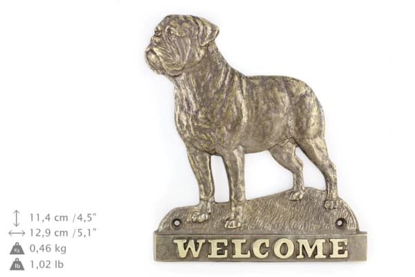 Bullmastiff, Bulmastiff - dørplade med hund, velkomstplade af messing, unikt skilt med inskriptionen Welcome by Art-Dog