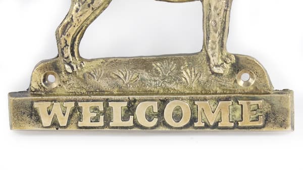 Cane Corso Italiano - ovilevy koiralla, messinkinen tervetuliaiskyltti, ainutlaatuinen kyltti, jossa on merkintä Welcome by Art-Dog