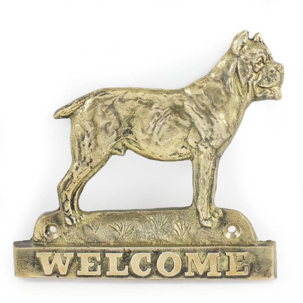 Cane Corso Italiano - ovilevy koiralla, messinkinen tervetuliaiskyltti, ainutlaatuinen kyltti, jossa on merkintä Welcome by Art-Dog